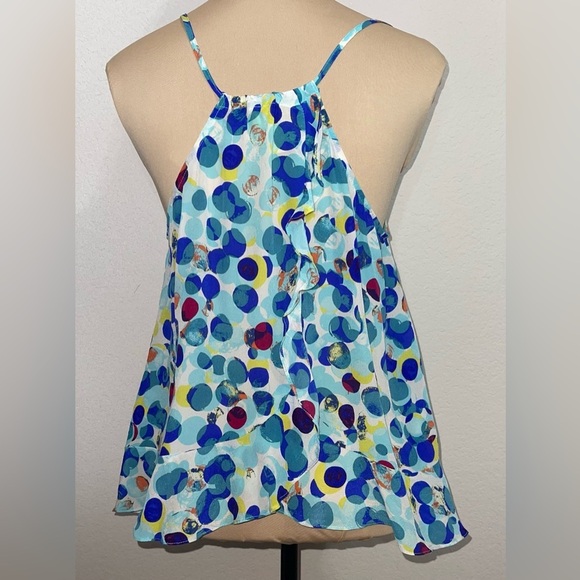 Anthropologie Maeve Zabella Silk Tank Size 10 Aqua Motif Dotted Ruffled - Picture 10 of 11